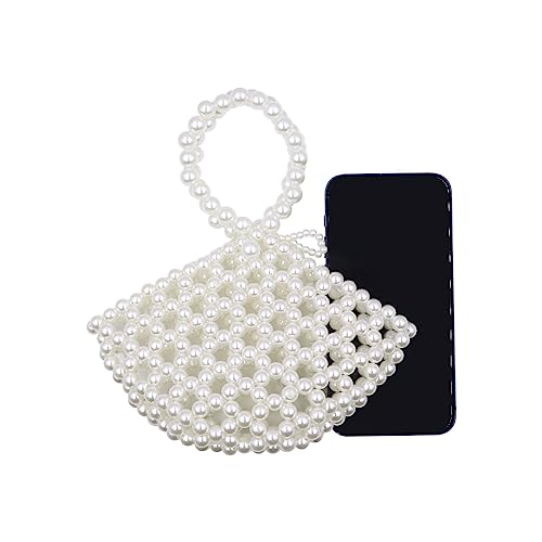 Image of Girls White Beaded Pearl Handbag Purse Vintage Pearl Clutch Pearl Bag Pearl Wrislet Mini Evening Bag for Party Wedding