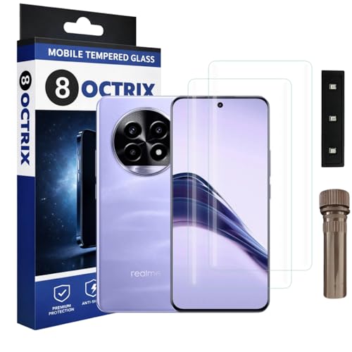 Image of Curved UV Tempered Glass Screen Protector for Realme 13 Pro Plus | Transparent | Pack of 2 | Full Screen Coverage with UV Installation Kit