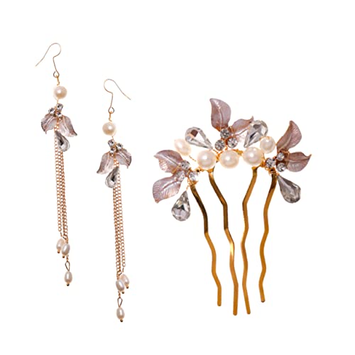 MUCKLILY 3個点 結婚式用 リーフヘアコームとイヤリング キット ラインスト