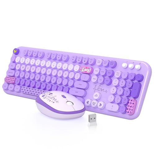 Image of MOFII Keyboard and Mouse Wireless, 104 Keys Lovely Cute Colorful Typewriter