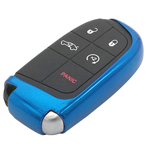 Blue TPU Key Fob Case Holder Glove Cover Protector for Jeep Grand Cherokee Renegade Chrysler 200 300 Dodge RAM Durango Charger Challenger Journey Dart Fiat