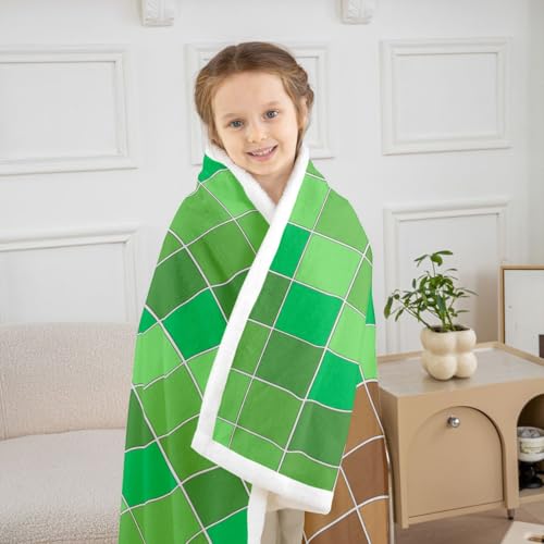 Image of Erosebridal Gaming Plaid Fleece Blanket Baby 30 inchx40 inch Geometric Checkered Gamer Sherpa Blanket Checkerboard Games Fuzzy Plush Throw for Kids Boys Girls,Brown Green Grids Decor for Bed Couch