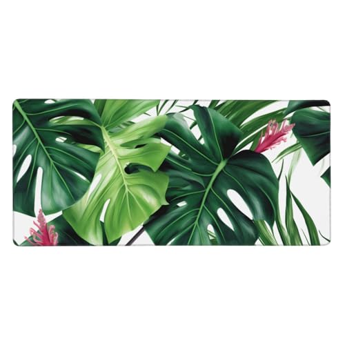 Tapis de souris bureau feuilles tropicales XXL pour un espace de travail et maison ordonné