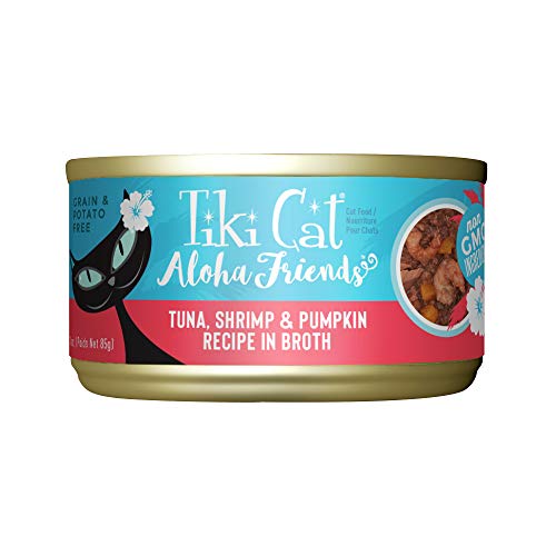 Tiki Cat Aloha Friends Grain-Free, Low-Carbohydrate Wet Food With Flaked Tuna For Adult Cats & Kittens, 3Oz, 12 Cans, Tuna, Shrimp & Pumpkin #TOP12
