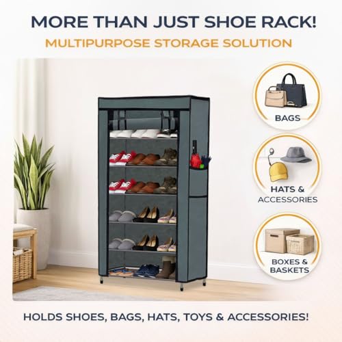 Image of 6 Tier Metal Shoe Rack Organizer | Large Capacity Footwear Storage Stand for Sneakers, Heels, Sandals & Slippers | Space Saving Multi Layer Shoe Shelf for Home, Closet, Entryway & Bedroom