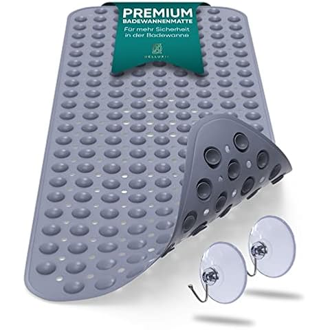 Delluxia Badewannenmatte rutschfest 100x40cm inkl. Aufhängung I Antirutschmatte Badewanne Duschmatte schimmelresistent & maschinenwaschbar I Badematte rutschfest BPA frei ohne Weichmacher GRAU Cover
