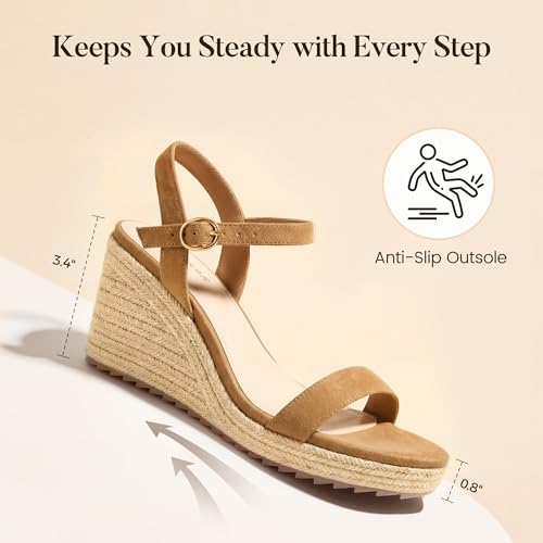 Image of Ankis Platform Wedge Sandals for Women, Black Brown White Nude Espadrille Womens Wedge Sandals Comfortable Open Toe Ankle Strap High Heel Wedges for Women Dressy Summer -3.4Inch