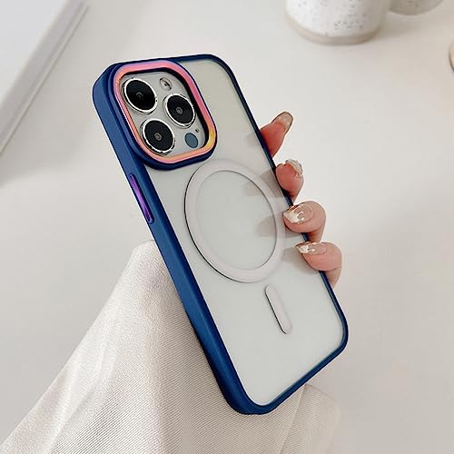 Coque magnétique de luxe en métal laser et acrylique souple bleu foncé pour iPhone 14 Plus