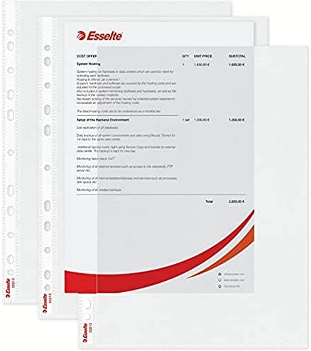 Esselte Prospekthüllen A4 – 100 Stück, Klar, 55 µm Polypropylen – In Praktischer Box