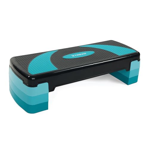 XTREXO Aerobic Step 78 x 30 cm Für Cardio- und Fitnesstraining Höhenverstellbar 10-20 cm Langlebig aus Polypropylen und TPR Aerobic Step Hochwertig Blau