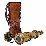 Antique Brass Pirate Telescope camping accessories Kid's Telescope Glass Optic Marine Sailor's Spyglass, 18 inch Brass Made w High Resolution Magnification Monocular w Brown Leather Case Nautical Gift