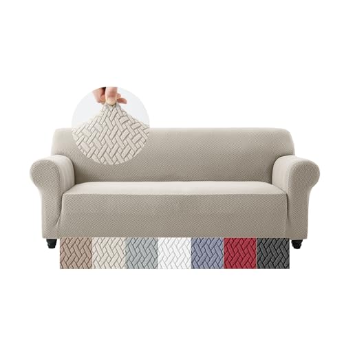 Moonlight Bedding High Stretch Sofa Cover 3 Seater – Spandex Elastic Fit Sofa Slipcovers, Soft Washable Furniture Protector for Pets/Kids/Dogs, Non Slip Couch Covers Beige (Fits 72–91)