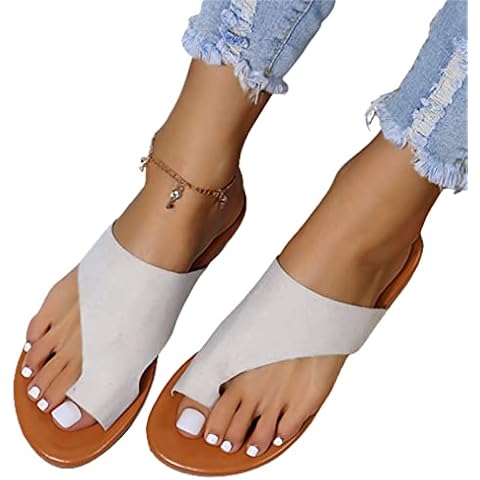 LEIYAN Women's Thongs Slippers Casual Orthopaedic Sandals PU Flat Heel Slide Shoes for Daily Casual Size 35-43 PU Materials Woman Foot Wear Cover