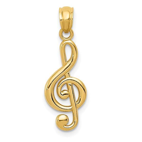 IceCarats 14K Solid Yellow Gold Treble Clef Music Note Necklace Chain Pendant Charm3