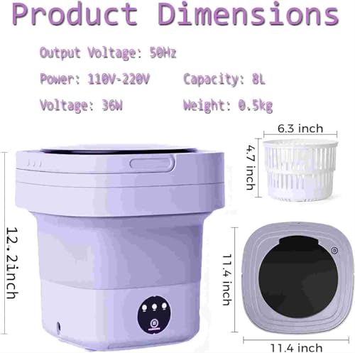 Portable Washing Machines, 8L Mini Washing Machine Foldable Washing Machine with 3 Modes, Travel Portable Washing Machine for Underwear, Sock, Baby Clothes, Camping, RV, Dorm, Apartment (Purple) - Image 6