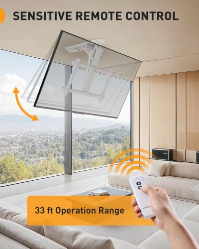 Image of Perlegear Electric Ceiling TV Mount with Remote for 32-70 inch Flat and Curved Screen TVs up to 88 lbs, Max VESA 600x400, Motorized TV Ceiling Mount Flip Down for Flat Roof, Drop Down Ceiling Mount