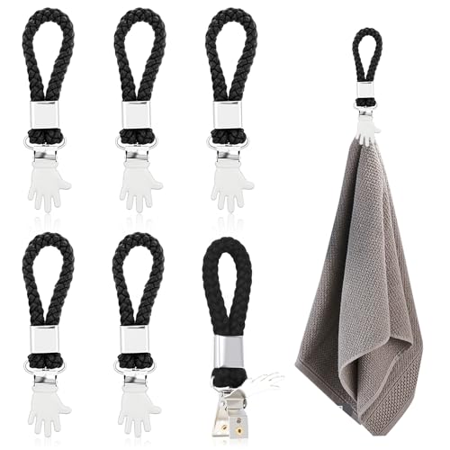 Tyqour 6 Stück Handtuch Clips zum Aufhängen, Handtuchclips mit Schlaufen, Aufhänger für Handtücher Schwarz Handtuchklammern Handtuch Klammer Haken für Handtücher, Geschirrtuch Handtuchhalter Clips