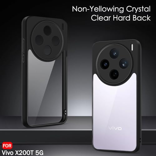 Image of TheGiftKart Hybrid Shockproof Back Cover Case for Vivo X200T 5G | Camera Protection Module | Hard Back Case Cover for Vivo X200T 5G (PC & TPU, Transparent Clear Back, Black Sides)