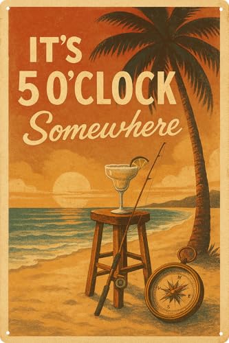 Its 5 OClock Somewhere Metal Signs for Home Bar Tiki Bar Wall Decor