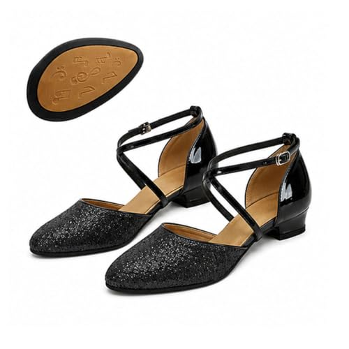 Hixingo Zapatos de Baile Latino Mujer,Salsa y Bachata Cerrados Tango Tacon de 3,5cm, Salón Moderno Tango cha-cha Vals,Zapatos de Baile de Salón (115 Negro,36)