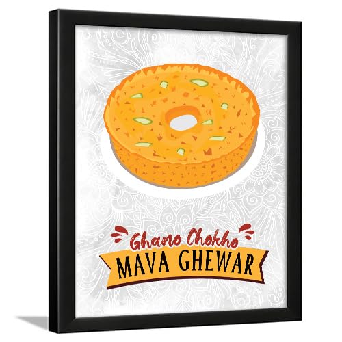 Image of Chaka Chaundh - Ghewar wall art poster frame Sweets Mithai shop and confectionery store wall art framed quotes decor item - Restaurant cafe food Deserts poster frame decoration items - 14 X 11 inches