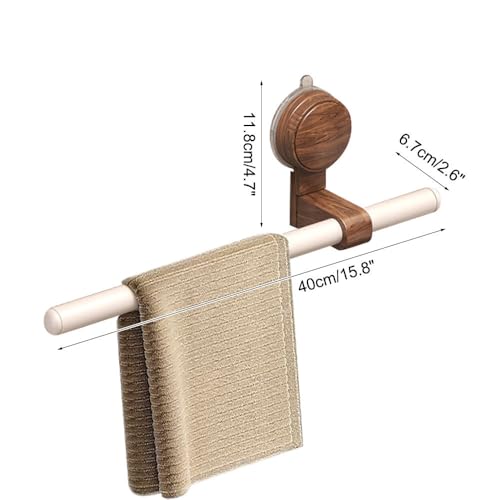 Support des serviettes sans perçage avec ventouse puissante et tige mobile en bois