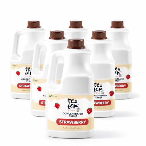 Tea Tek 64 Fluid Ounce Strawberry Concentrated Syrup Bottles 6 Count Strawberry Flavor Syrup Bottles - Tasty Drink, Edible Mix, For Cocktails, Smoothies, Frozen Yogurt, And Blended Beverages