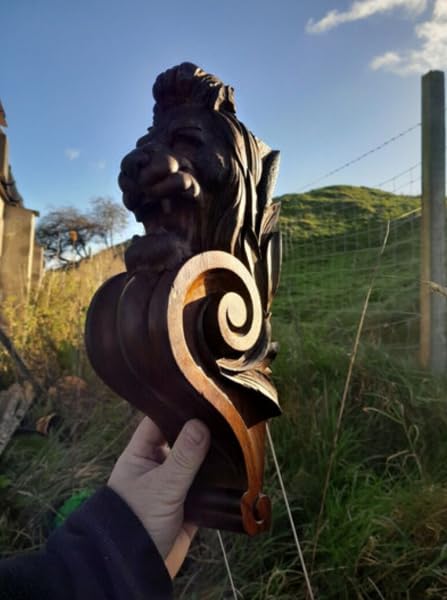 Hand-Carved Lion Head Wood Corbel - Solid Ash, Unfinished, 10", 12", Or 14" Sizes, For Shelves & Mantels