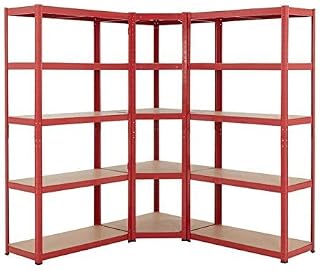 BiGDUG Red 5 Tier Garage Corner Shelving Kit 178cm H | Metal Boltless Workshop Shed Storage Racking | 875kg Capacity Per Bay x2 5 Tier Units & 1 Corner Unit