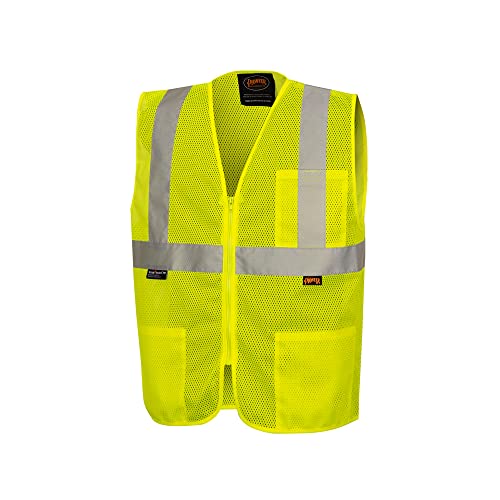 Pioneer Hi Vis Self-Extinguishing FR Safety Vest for Men & Women - Flame Resistant Mesh with Reflective Tape - Class 2