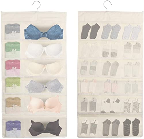 LJSW Poches suspendues Organisateur de penderie à Double Face Sac de Rangement Mural Étanche(12+18),Organisateur de sous-vêtement pour Soutien-Gorge,Chaussettes。 Cover
