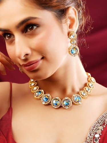 Image of Rubans Gold Plated Kundan Traditional Statement Necklace Set for Women