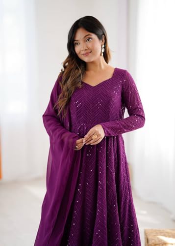 Image of Women's Heavy Faux Georgette Embroidery Work Anarkali and Set Beautiful Dupatta Traditional for Women Any Occasion Lehenga choli