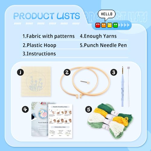 Image of Perycomly Punch Needle Kit for Adults Beginner, DIY Color Field Punch Needle Embroidery Kit Include Hoop, Instruction, Great Home Decor Gift - 20x20 cm