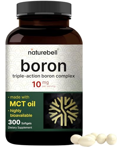 Boron 10mg 300 Softgels with MCT Oil | High Absorption | Triple Action Boron Supplement for Men & Women | Glycinate Citrate & Aspartate Complex | Trace Minerals for Hormone Bone & Joint Support