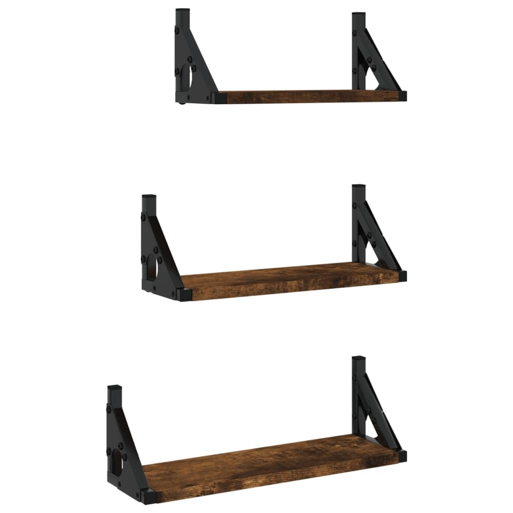 Gecheer Set Mensole Parete 3pz Rovere Fumo in Legno Multistrato,Mensola Galleggiante,Scaffale Libreria a Parete,Mensola da Parete,Scaffale Murale,Mensole cubo da Parete,P836320
