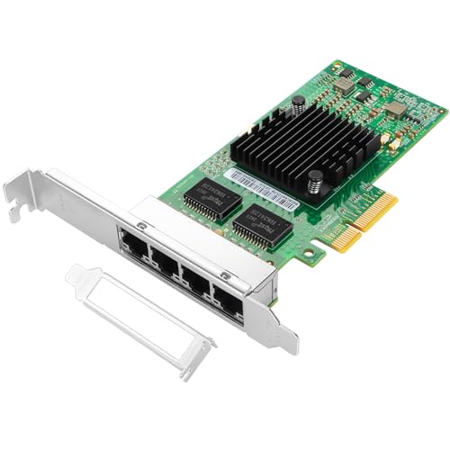 Euqvos for Intel I350-T4 Series 4 Port (Quad) 1.25G Gigabit Ethernet PCI Express 2.0 PCI-E Network Adapter Card (NIC) 10/100/1000 Mbps 4-Lane Card with Intel I350AM2 Chipset 4xRJ45