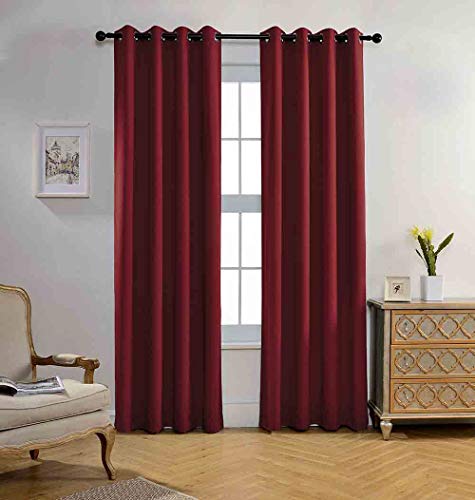 MIUCO Room Darkening Textured Grommet Thermal Insulated Blackout Curtains for Bedroom 2 Panels 52x95 Inch Burgundy