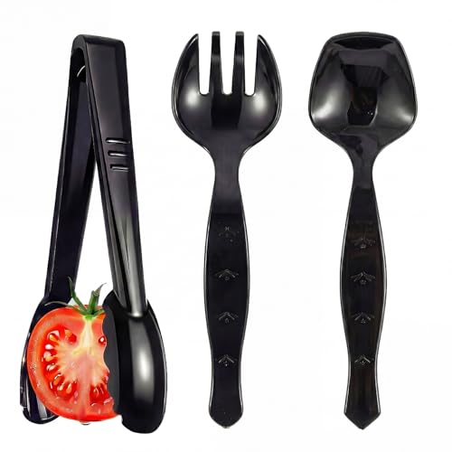 Ricvan 36 Pcs Disposable Serving Utensils Set - 9 Inch Black Tongs Forks Spoons for Restaurants Catering Party Supplies Buffet Wedding Picnic