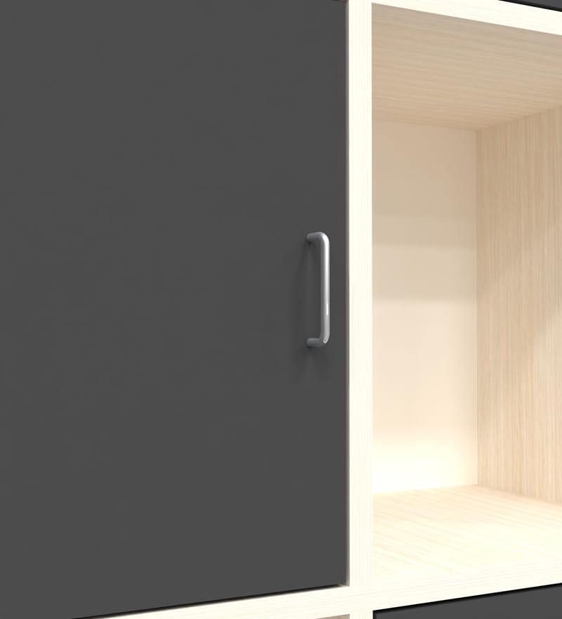 Image of SPECIALITY PANELS 8 Cube Bookshelf with 4 Shutters, White and Grey Storage Organizer, 73x35x176 cm, Carpenter Assembly Provided
