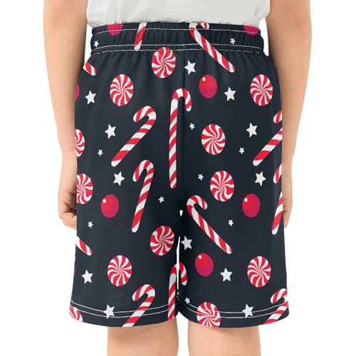 Candy Canes Athletic Shorts with Zipper Pockets, Youth Boys Athletic Running Shorts for Summer3