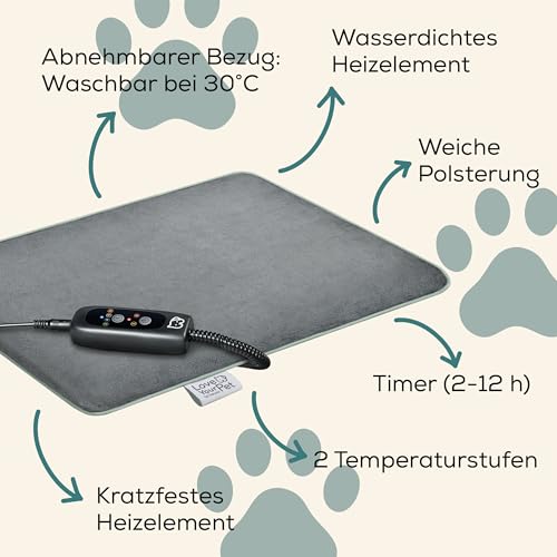 Beurer Love Your Pet Heizmatte S Lilli für Hunde und Katzen, elektrisch beheizte Wärmematte mit Timer, kleine Hundedecke, Heizkissen waschbar bei 30°C, Kratzfest und wasserdicht, 41 x 34 cm