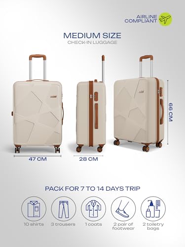 Image of Safari Pentagon Pro 8 Wheels 66cm Medium Size Trolley Bag, Hard Case Polypropylene, 360º Wheeling Check in Luggage, Suitcase for Travel, Trolley Bags for Travel, Luxury Beige