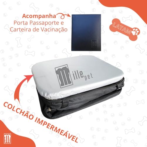Bolsa Transporte Pet Carro e Avião LATAM Cachorro e Gato Aerial Preta MillePet + Porta Passaporte/Do