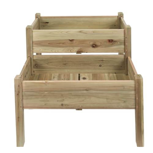 Maykoosh Lakeside Living Natural Wood 2-Tier Raised Garden Bed Planter