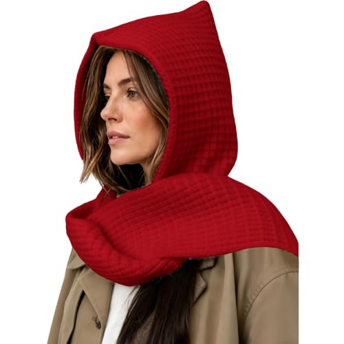 Womens Winter Warm Waffle Knit Hooded Scarf Cold Weather Neck Warmer Wine - image 2