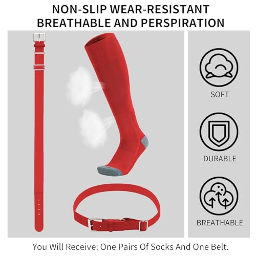 QBK Youth Baseball Socks & Belt Combo Set for Kids 2-16 Years -Softball/Tee Ball Accessories (1 Pair + 1 Belt, Unisex)2