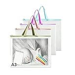 4 Packs A3 Art Portfolio Bag Waterproof Portfolios Organizer for Artworks Transparent EVA Poster Carrying Storage Bag Handle Folder Portfolio Case Zipper Artist Drawing Board Bag Art Folder Carry Case