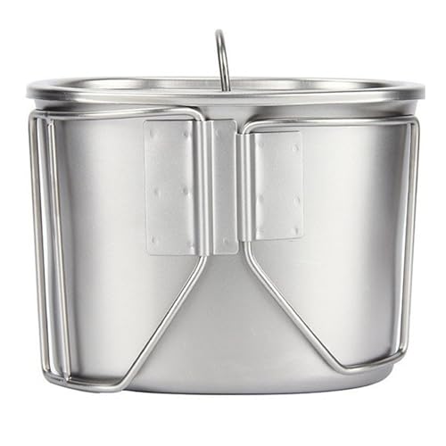 Pesoncarl Canteen Cup, 5.9x3.9x2 inch Stainless Steel Canteen with Lid and Foldable Handle, Easy to Clean Camping Accessories for Outdoor, Sports