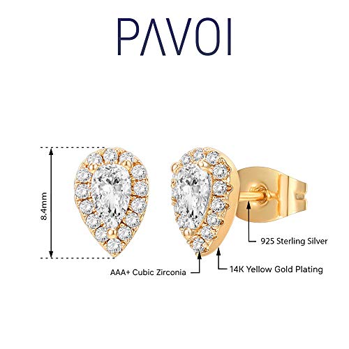 Image of PAVOI 14K Gold Plated 925 Sterling Silver Post Brilliant Round Faux Diamond Halo Earrings - Premium Cubic Zirconia
